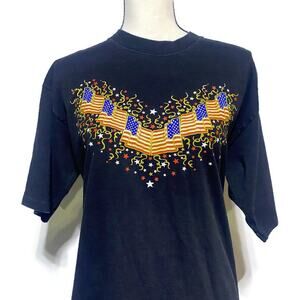 American Flag All Sport T-Shirt Women's Size Large Black Short Sleeve Patriotic